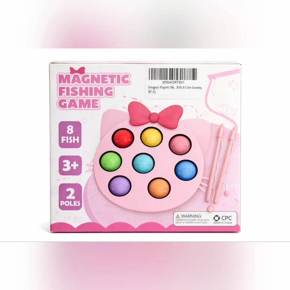 Magnetic Fishing Game Toy – 8 Fish, 2 Poles, Silicone, Ages 3+